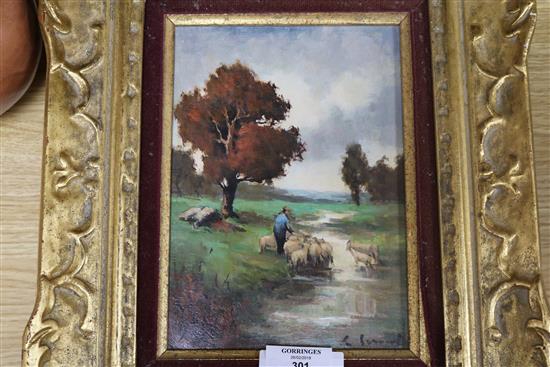 Italian School, pair of oils on canvas, landscapes in summer and winter 20 x 15cm